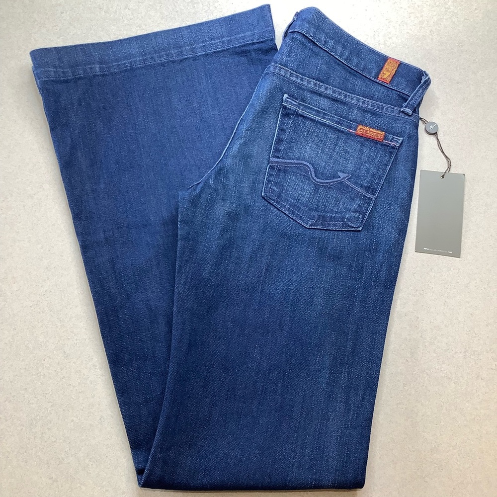 7 For All Mankind Dark Blue Wide Leg Jeans